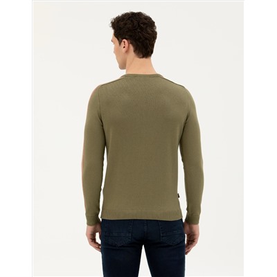 Haki Slim Fit Bisiklet Yaka Triko Kazak