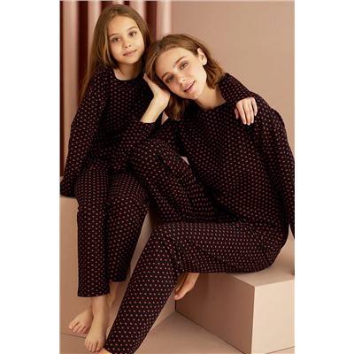 Siyah İnci Pamuklu Likralı Pijama Takım 22263276