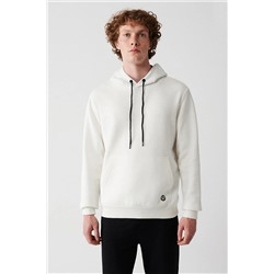 Avva Erkek Beyaz Kapüşonlu Yaka Içi Polarlı 3 Iplik Pamuklu Regular Fit Standart Kesim Unisex Sweatshirt E001018