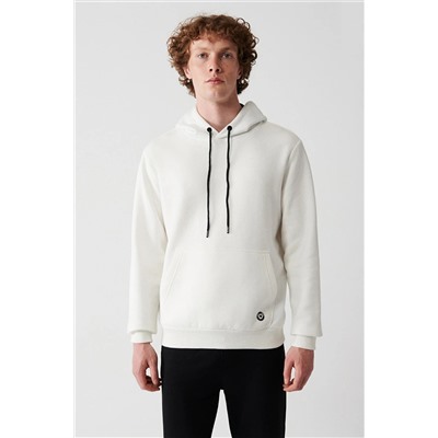 Avva Erkek Beyaz Kapüşonlu Yaka Içi Polarlı 3 Iplik Pamuklu Regular Fit Standart Kesim Unisex Sweatshirt E001018