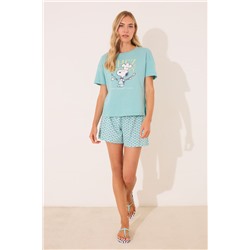 Pijama corto 100% algodón Snoopy verde