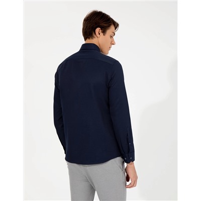 Lacivert Slim Fit Armürlü Klasik Gömlek