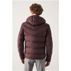 Bordo Su İtici Rüzgar Geçirmez Kapitone Kapüşonlu Comfort Fit Rahat Kesim Şişme Mont