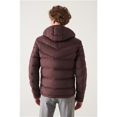Bordo Su İtici Rüzgar Geçirmez Kapitone Kapüşonlu Comfort Fit Rahat Kesim Şişme Mont