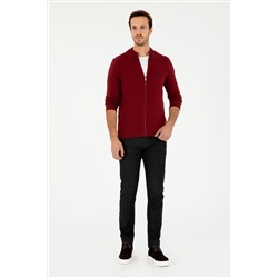 Erkek Bordo Basic Triko Hırka