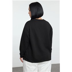 Siyah Çıt Çıt Düğme Detaylı Regular/Normal Kalıp Örme Büyük Beden Sweatshirt TBBAW25AO00039