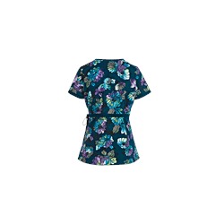 koi Scrubs Rainbow Mums Mock Wrap Print Top
