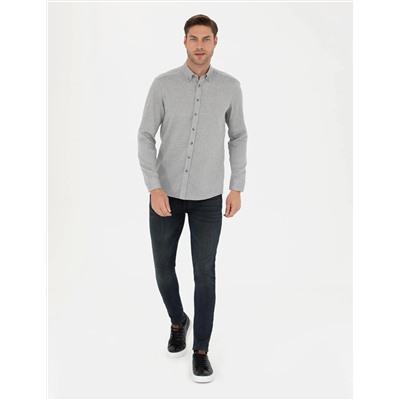 Gri Slim Fit Uzun Kollu Gömlek