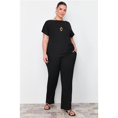 Trendyol Curve Siyah T-shirt-Pantolon Örme Mevsimlik Alt-Üst Takım TBBSS24CP00003