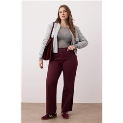 Bordo Yüksek Bel Geniş Paça Büyük Beden Wide Leg Jeans TBBSS24CJ00050