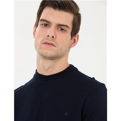 Lacivert Slim Fit Çeyrek Yaka Basic Triko Kazak