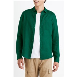 Camisa regular fit de lino - Verde