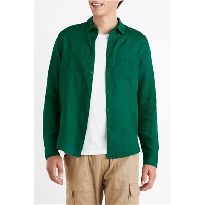 Camisa regular fit de lino - Verde