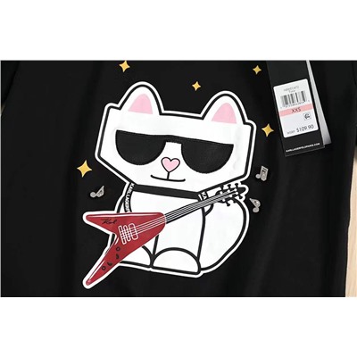 Футболка женская с рисунком кота с круглым вырезом KARL LAGERFEL*D ОРИГИНАЛ!