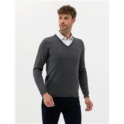Antrasit Melanj Slim Fit V Yaka Basic Triko Kazak