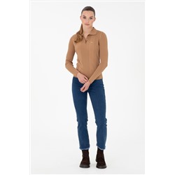 Kadın Camel Polo Yaka Kazak