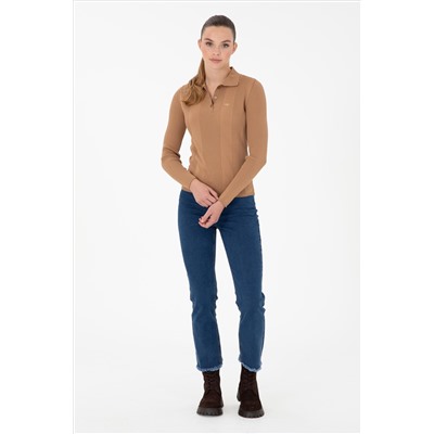 Kadın Camel Polo Yaka Kazak