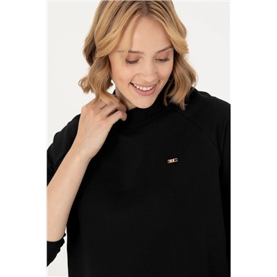 Kadın Siyah Bisiklet Yaka Sweatshirt