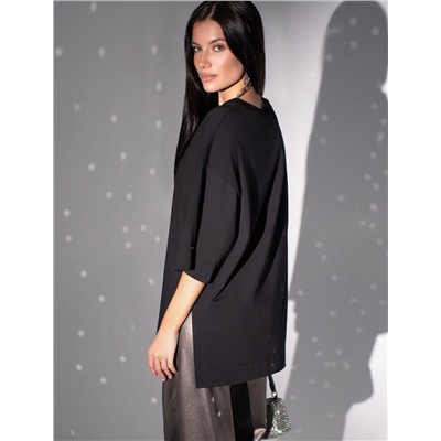 Футболка оверсайз с принтом стразами из премиального хлопка с эластаном