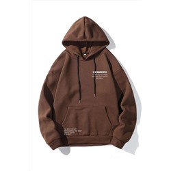 AltamiraUnisex Kahverengi Happiest Baskılı Oversize Kapşonlu Sweatshirt
