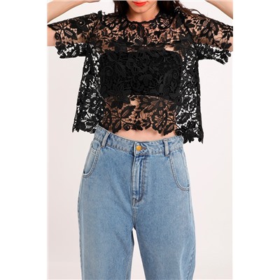 Top de guipur Negro