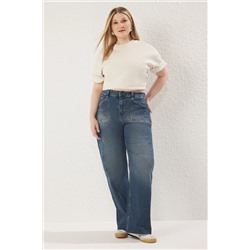 Trendyol Curve Koyu Mavi Yüksek Bel Geniş Paça Comfort Büyük Beden Wide Leg Jeans TBBSS25CJ00013