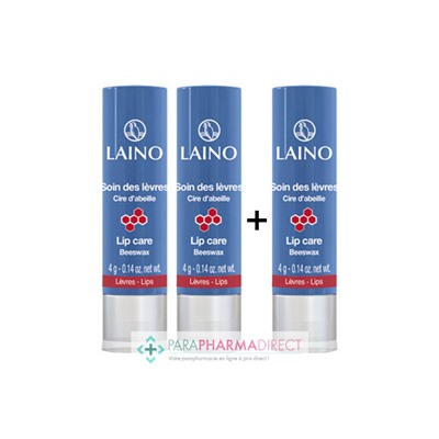 Laino Stick Soin des Lèvres à la Cire d'Abeille lot de 2x4g +1 OFFERTLot  × 3