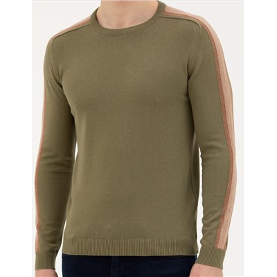 Haki Slim Fit Bisiklet Yaka Triko Kazak