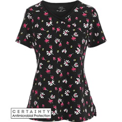Cherokee Infinity Scrubs Flower The Leader Black Antimicrobial Print Top