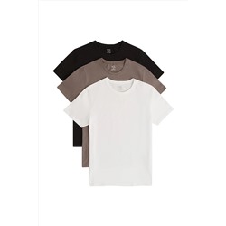 Avva Erkek Siyah Beyaz Antrasit 3'lü %100 Pamuk Bisiklet Yaka Standart Fit Normal Kesim T-shirt E001010