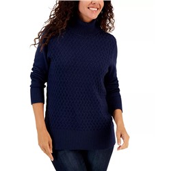 KAREN SCOTT Women's Cable-Knit Turtleneck Cotton Sweater, Created for Macy's