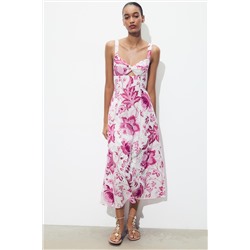 PRINTED DRESS WITH CUTWORK EMBROIDERY