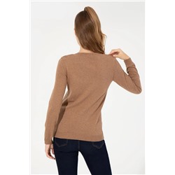 Kadın Camel Melanj  V - Yaka Basic Kazak