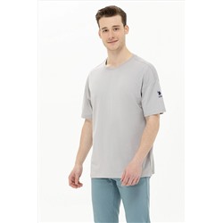 Erkek Gri Oversize Bisiklet Yaka Tişört