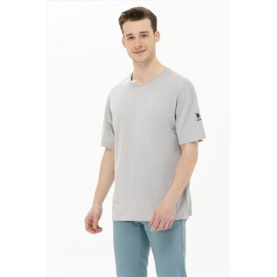 Erkek Gri Oversize Bisiklet Yaka Tişört