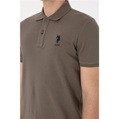 Erkek Slim Fit Polo Yaka Vizon Basic Tişört