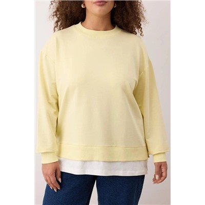 Sarı Alttan T-Shirt Çıkma Görünümlü İnce Örme Büyük Beden Sweatshirt TBBAW23AO00023