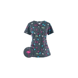 Cherokee Scrubs Ready To Flamingo Print Top