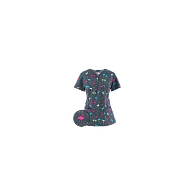 Cherokee Scrubs Ready To Flamingo Print Top