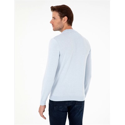 Açık Mavi Slim Fit Yarım Balıkçı Yaka Basic Triko Kazak