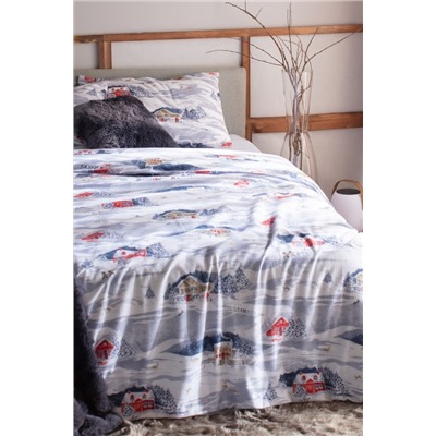 Erig King Size %100 Pamuk Flanel Nevresim Takımı - Mavi