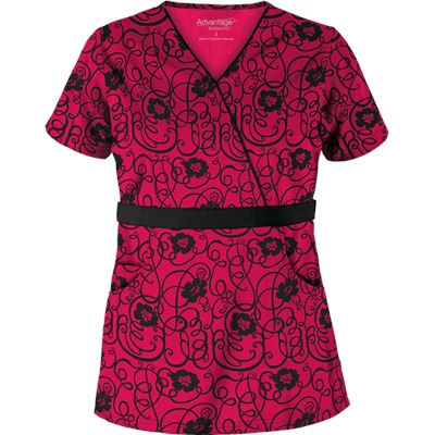 Advantage STRETCH by Butter-Soft™ Floral Conversation Black Stretch Scrub Top