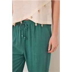 Pantalón Capri lino y viscosa verde