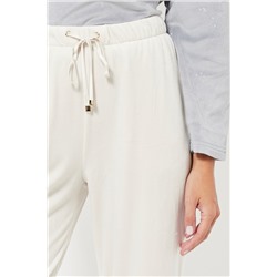 Pantalón 7/8 de pijama de terciopelo cintura alta - Crudo