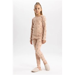 Defacto Kız Çocuk Desenli Fitilli Kaşkorse Uzun Kollu Pijama Takımı B1486A823WN