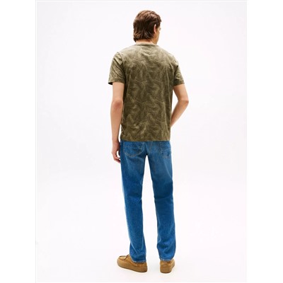 Allover Leaf Print Pocket T-Shirt
