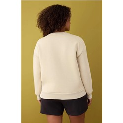 Taş Animal Nakışlı Regular/Normal Kalıp Kalın İçi Polarlı Örme Büyük Beden Sweatshirt TBBAW26AO00006