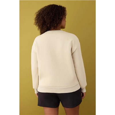 Taş Animal Nakışlı Regular/Normal Kalıp Kalın İçi Polarlı Örme Büyük Beden Sweatshirt TBBAW26AO00006