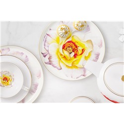 Тарелка десертная, 19 см, фарфор F, белая, с золотистым кантом, Камелия, Flowers, 59117