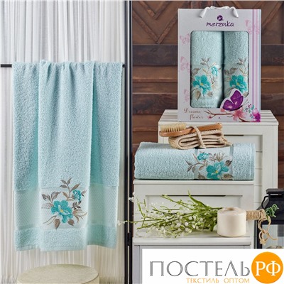 10678 Комп. Пол. MERZUKA махр. в короб. (50x90/1)(70х140/1) 2 шт. DREAMS FLOWER мятный
